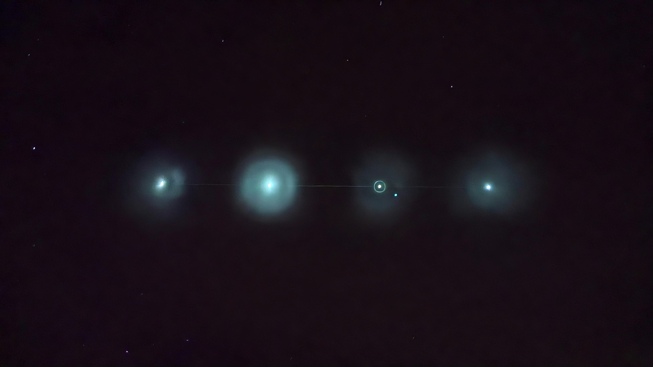 A constellation of strikes with one phantom leg highlighted in cyan